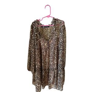ZARA Women’s Leopard Print Long Sleeve Tiered Dress – Size Small